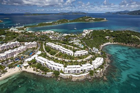 Aerial view of Cowpet Bay communities and turquoise shoreline on St. Thomas